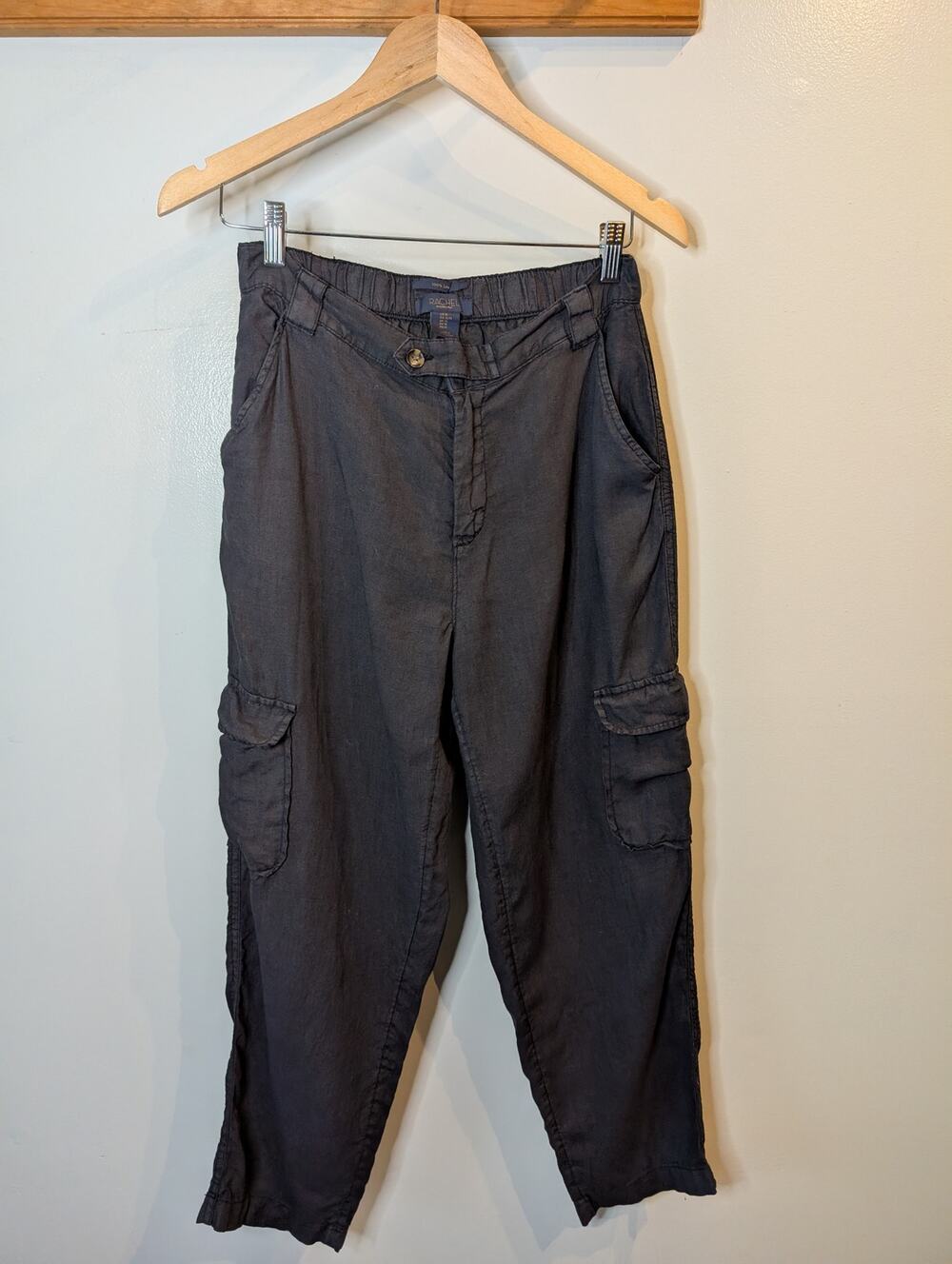 Rachel Roy Black Linen Paperbag Waist Pants High Waist Tapered Cropped Medium